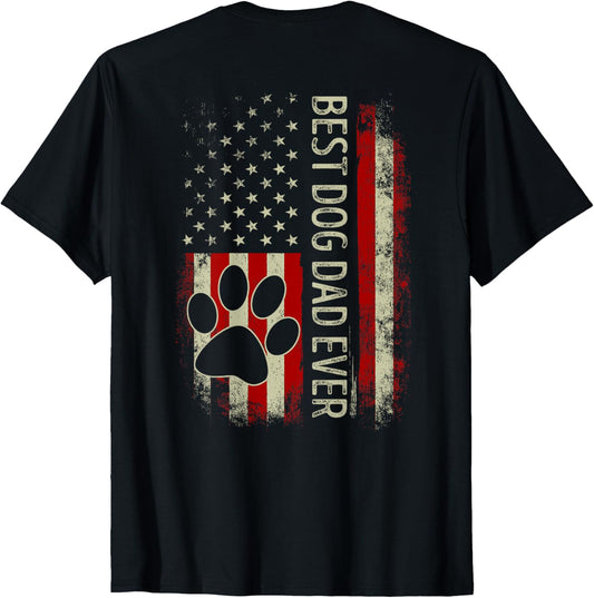 Vintage American Flag Funny Dad Fathers Day Dog Dad On Back T-Shirt