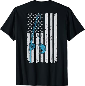 Vintage American Flag Fishing Fisherman Patriotic (ON BACK) T-Shirt