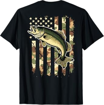 Fishing (on back) Camouflage USA American Flag Fisherman T-Shirt