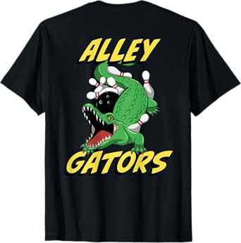 Alley Gators Bowling Team Backside Print Alligator Design T-Shirt