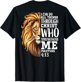 Lion Judah Christian Religious Scripture Graphic Back Print T-Shirt
