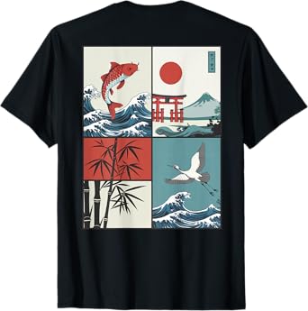 Japanese Koi Fish The Great Wave off Kanagawa Kanji (BACK) T-Shirt