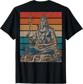 Lord Shiva In Meditation Shivaratri Vintage Sunset On BACK T-Shirt