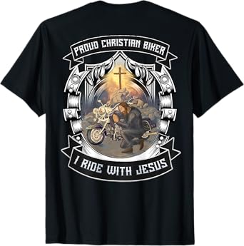 Christian Biker I Ride With Jesus Artwork Motorcycle Prayer T-Shirt