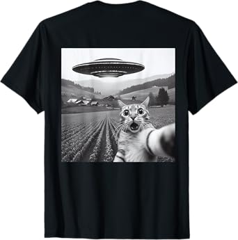 Cat Selfie With Alien UFO Funny Cat Gifts For Men Women Kid T-Shirt