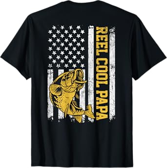USA Flag Reel Cool Papa Patriotic Fishing Design On Back Women Men T-Shirt