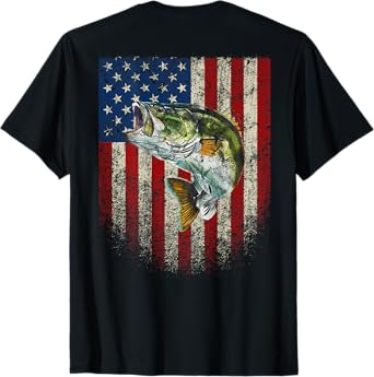 (Art onBack) American Flag Bass Fish Fishing Women Kids Men T-Shirt