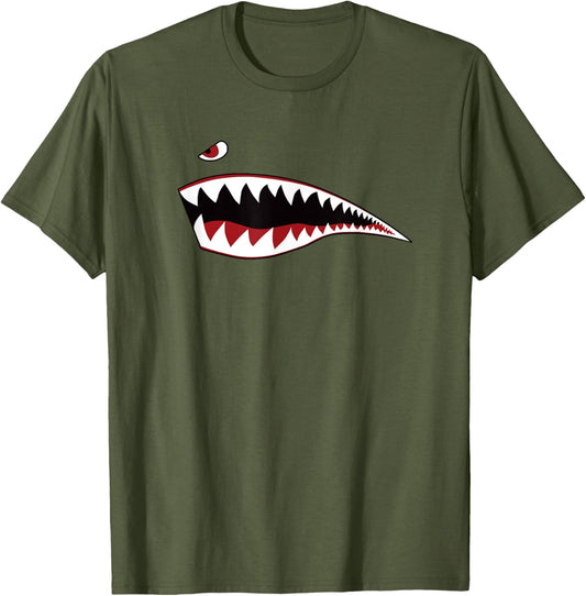 WWII Shark Mouth Fighter Plane Nose Art Military T-Shirt