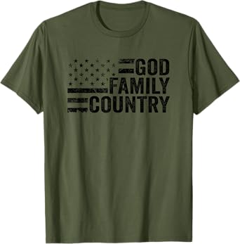 God Family Country - USA Patriotic Christian American Flag T-Shirt for Women Men