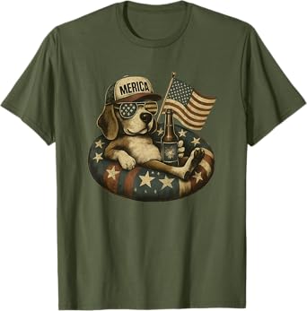 Funny Merica Beagle Patriotic Dog Beer USA Flag Retro Style T-Shirt