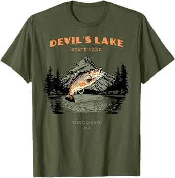 Devil's Lake State Park Wisconsin Retro Vintage Fishing T-Shirt
