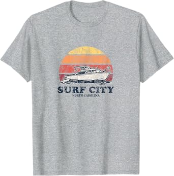 Surf City NC Vintage Boating 70s Retro Boat Design T-Shirt