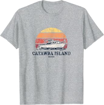Catawba Island OH Vintage Boating 70s Retro Boat Design T-Shirt