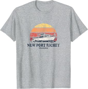 New Port Richey FL Vintage Boating 70s Retro Boat Design T-Shirt