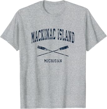 Mackinac Island Michigan Vintage Nautical Crossed Oars Navy T-Shirt