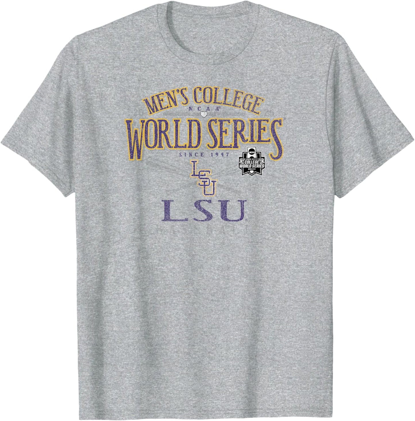 LSU Tigers MCWS 2025 Baseball Vintage Gray T-Shirt